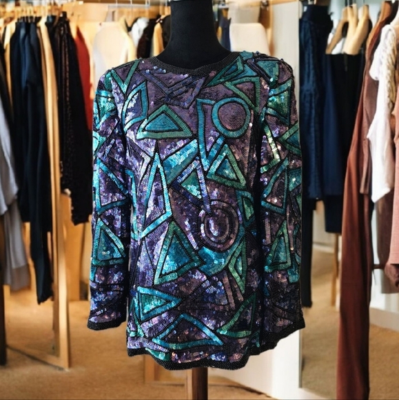 Gorgeous Sequins Joan Leslie Evenings Blouse-Size Medium - Picture 3 of 16